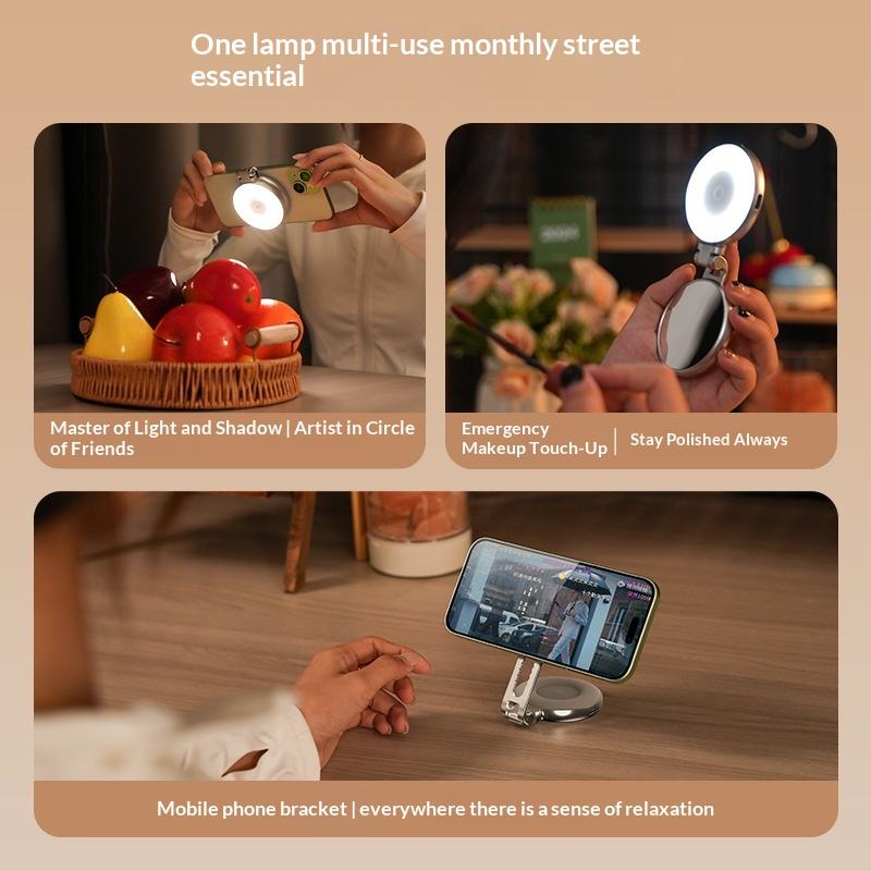 Mini zoom phone selfie mirror beauty fill light, three-color temperature portable rotatable and retractable fill light