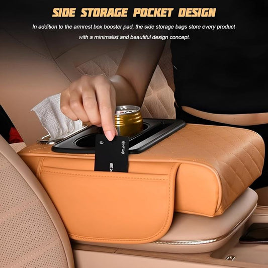 Car armrest box booster mat, car center armrest box mat, tissue box storage bag, cup holder, four-in-one