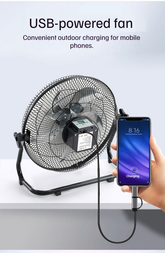 Solar-Powered Charging Fan — Industrial & Home Use, High-Power Airflow, Portable Floor Fan for Camping (Ground-Hugging Design)