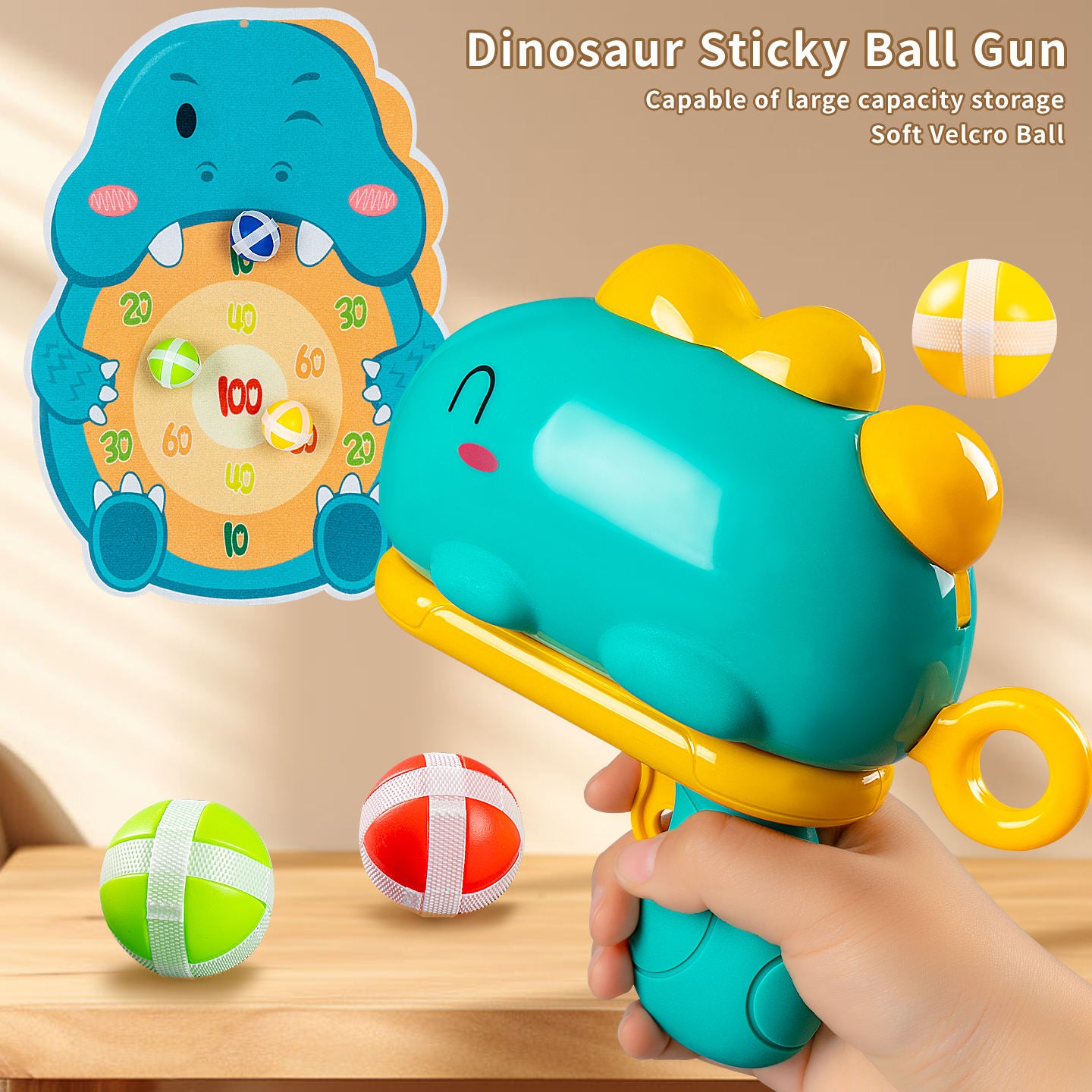 Children's Dinosaur Ball Toy Sticky Ball Shooting Parent-Child Interactive Ball Toy Dartboard Toy