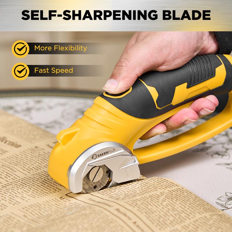 Saker Cordless Electric Scissors,Rechargeable Fabric Scissor with LED Light,Power Rotary Cutter for Leather Carpet Plastic Cutting,Sewing,Crafting