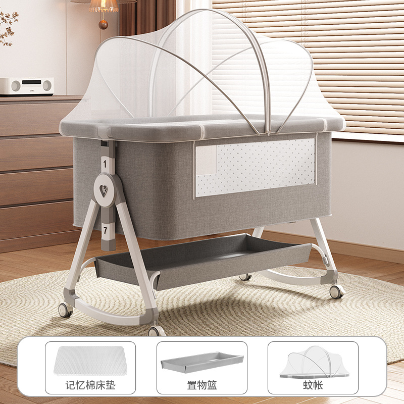 Foldable, movable, height-adjustable cradle bed, portable baby crib, modular baby bed, multi-functional baby bed