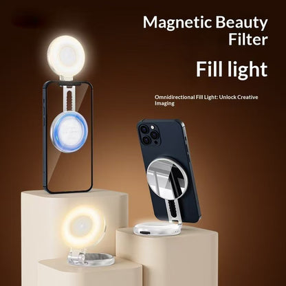 Mini zoom phone selfie mirror beauty fill light, three-color temperature portable rotatable and retractable fill light