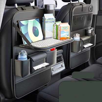 Multifunctional genuine leather car seat storage bag, foldable dining table hanging organizer, car seat backrest