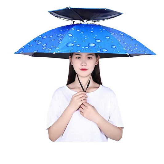 Double layer windproof and rainproof fishing umbrella hat, head mounted umbrella, sun protection folding top umbrella hat, outdoor sun protection and fishing