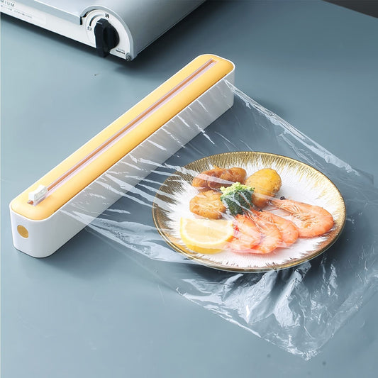 Cling film cutter, magnetic adjustable kitchen baking paper and aluminum foil cutter, storage box.