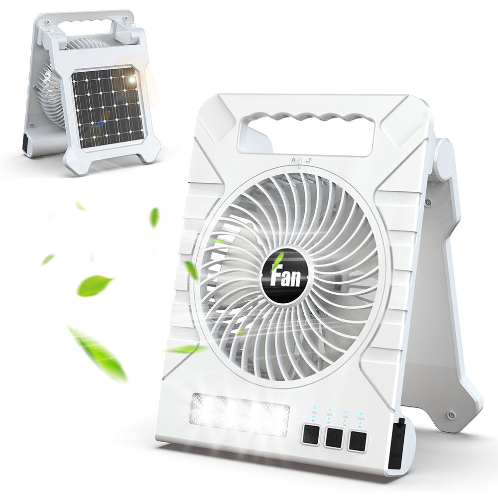 Outdoor Camping LED Light — 4000mAh Portable Mini Solar-Charging Fan with Mobile Phone Charging Capability