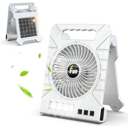Outdoor Camping LED Light — 4000mAh Portable Mini Solar-Charging Fan with Mobile Phone Charging Capability