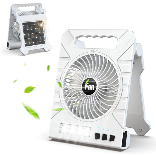 Outdoor Camping LED Light — 4000mAh Portable Mini Solar-Charging Fan with Mobile Phone Charging Capability