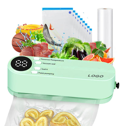 Household mini touch-screen wireless vacuum sealer, rechargeable kitchen vacuum packaging machine for food bags.