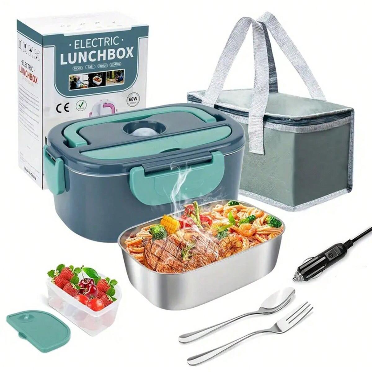 Household car-use large-capacity dual-purpose electric heating and insulated lunch box, portable stainless steel electric lunch box.