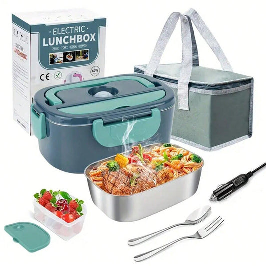Household car-use large-capacity dual-purpose electric heating and insulated lunch box, portable stainless steel electric lunch box.