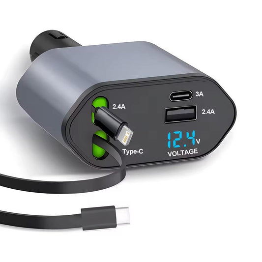 120W Car Charger, Fast Charging, Retractable, One-to-Four, Flash Charge, Cigarette Lighter Applicable to Cars