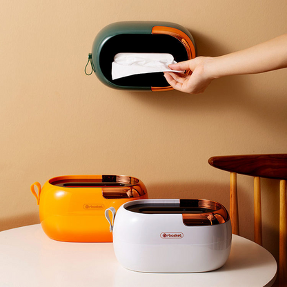 Sesame machine type tissue box, vertical and wall mounted dual-use tissue box, with spring design