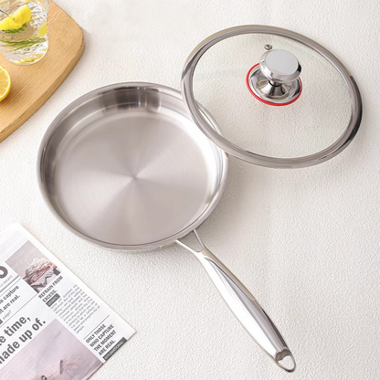 304 Stainless Steel Food-Grade Non-Stick Frying Pan — Thickened 3-Ply Composite Metal Steak Pan & Uncoated Wok — Gas Stove Compatible
