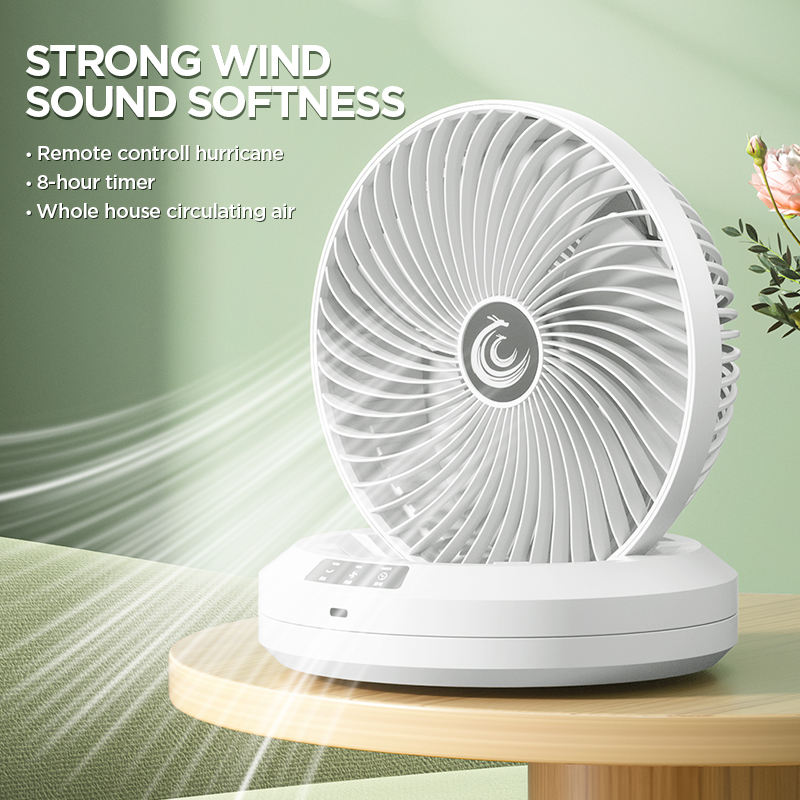Desktop circulating fan, remote control, folding, wall-mounted, rechargeable, oscillating fan, portable fan for office and dormitory use.