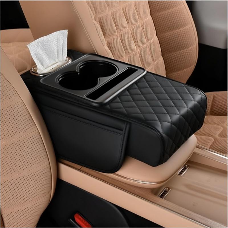 Car armrest box booster mat, car center armrest box mat, tissue box storage bag, cup holder, four-in-one