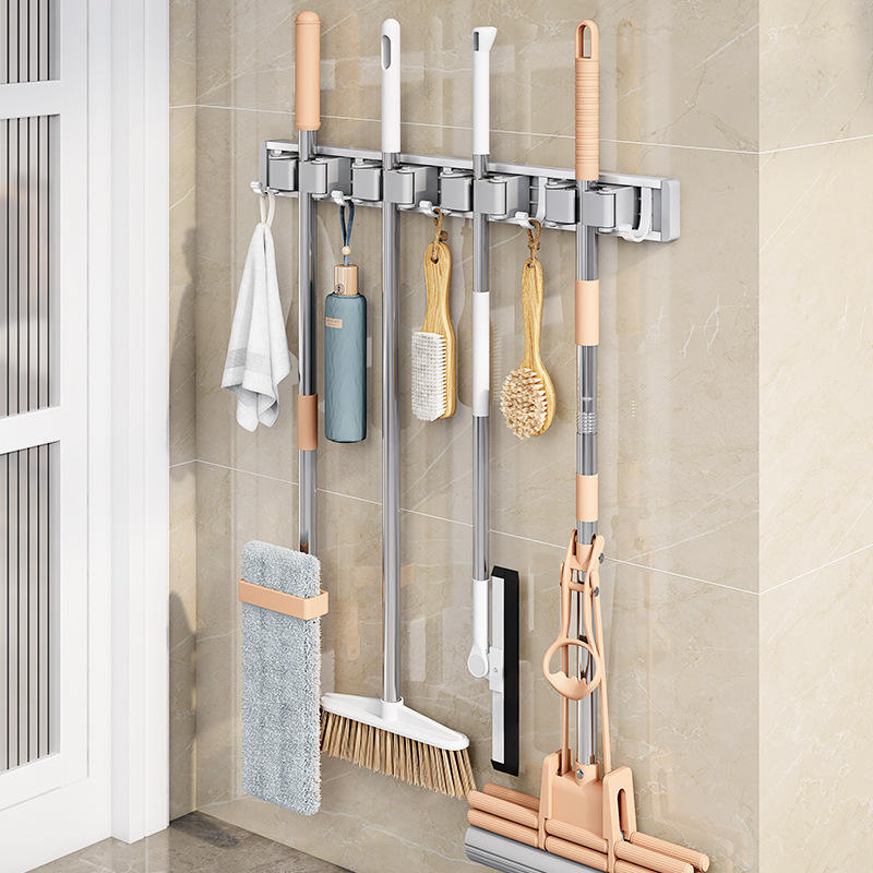 Mop wall-mounted clips, no-drill hooks, broom holders, balcony and bathroom storage racks