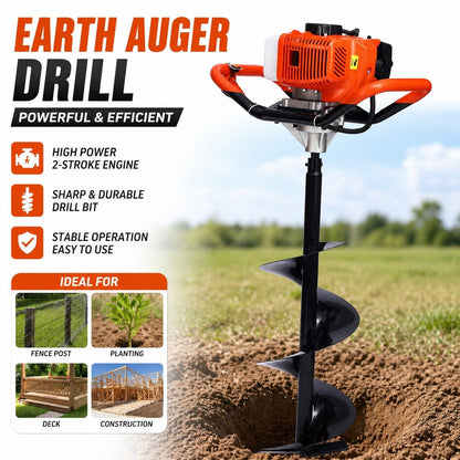 High-Power Gasoline-Powered Handheld Earth Auger — For Orchard Fertilizing, Post-Hole Digging, Piling, and Drilling