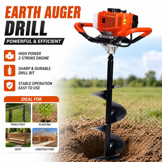 High-Power Gasoline-Powered Handheld Earth Auger — For Orchard Fertilizing, Post-Hole Digging, Piling, and Drilling