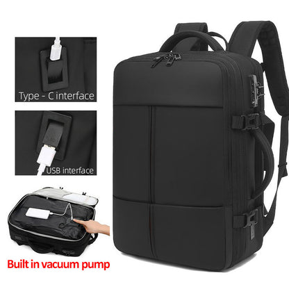 Vacuum-sealed backpack for men, business travel, large capacity, vacuum compression, laptop backpack, multi-functional.