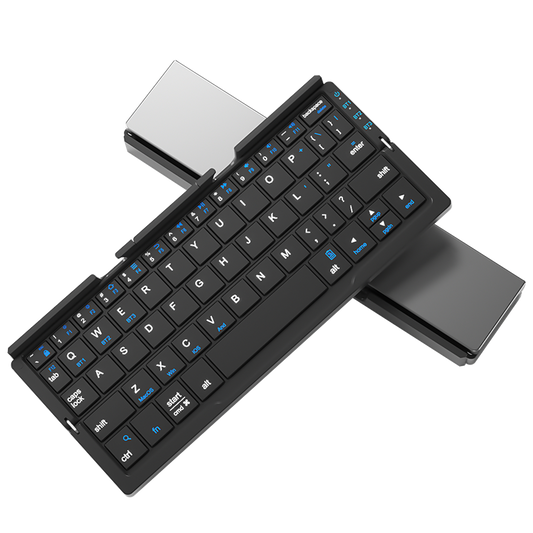 Bow-shaped mini foldable Bluetooth keyboard with wireless charging and a 100-day standby time; suitable for mobile phones and laptops.