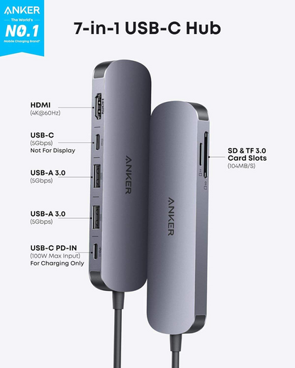USB C Hub 7-in-1 Multi Port Adapter Laptop 4K USB 3.0 Gigabit Expansion Dock