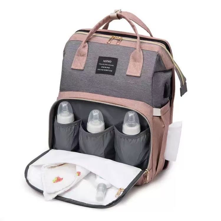 Multifunctional stylish folding bed, simple and portable outdoor insulated baby bottle bag, large capacity maternity and baby bag