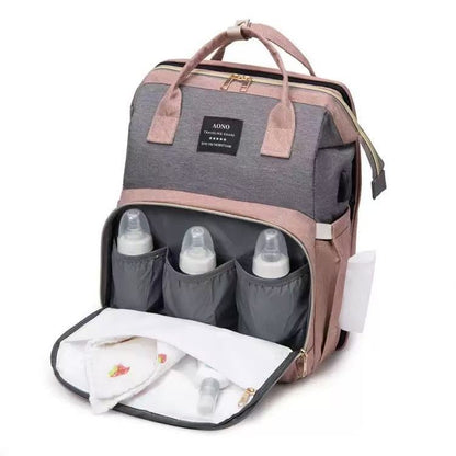 Multifunctional stylish folding bed, simple and portable outdoor insulated baby bottle bag, large capacity maternity and baby bag