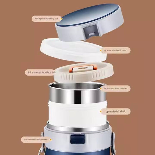 304 Stainless Steel Insulated Pot for Adults, Students, Office Workers, and Lunch Boxes (Multi-Layer)2.3L