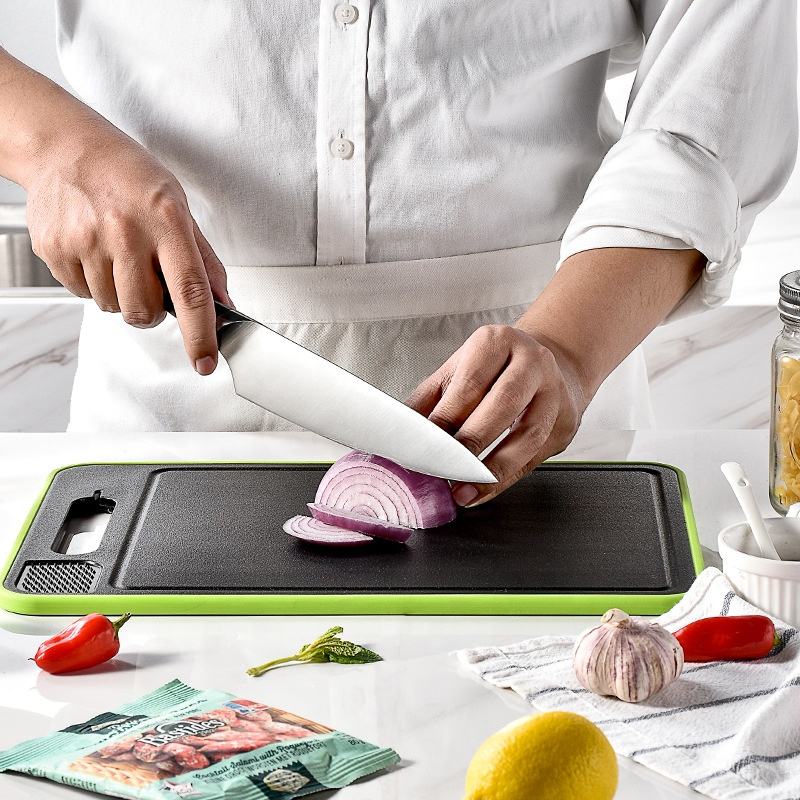Multi-functional cutting board with knife sharpener, garlic grinder, aluminum alloy double-sided defrosting board