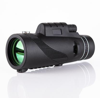 Long-range HD telescope with tripod and phone holder, suitable for outdoor hunting, camping, hiking, and travel.