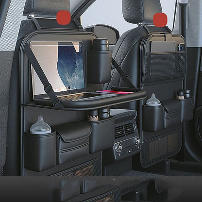 Multifunctional genuine leather car seat storage bag, foldable dining table hanging organizer, car seat backrest