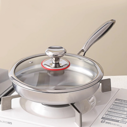 304 Stainless Steel Food-Grade Non-Stick Frying Pan — Thickened 3-Ply Composite Metal Steak Pan & Uncoated Wok — Gas Stove Compatible