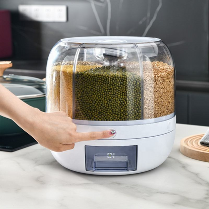Rotating Grain Bucket Rice Dispenser 6-Grid Kitchen Rotating Dry Grain Food Storage Container