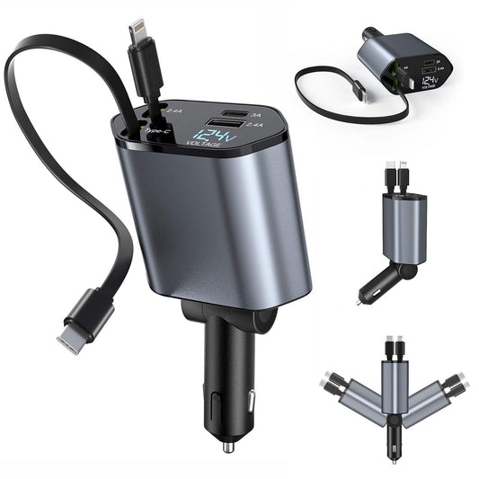 120W Car Charger, Fast Charging, Retractable, One-to-Four, Flash Charge, Cigarette Lighter Applicable to Cars