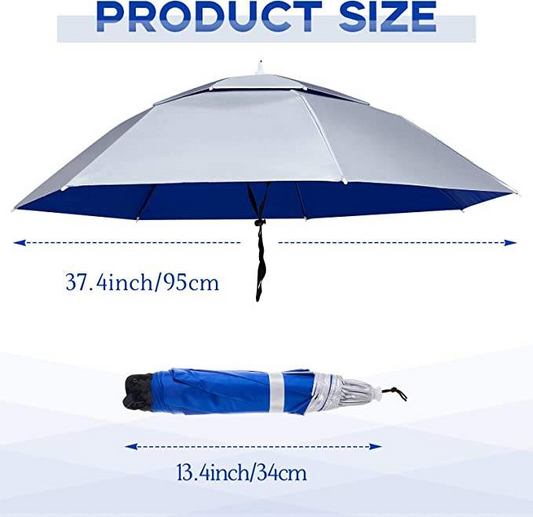 Double layer windproof and rainproof fishing umbrella hat, head mounted umbrella, sun protection folding top umbrella hat, outdoor sun protection and fishing