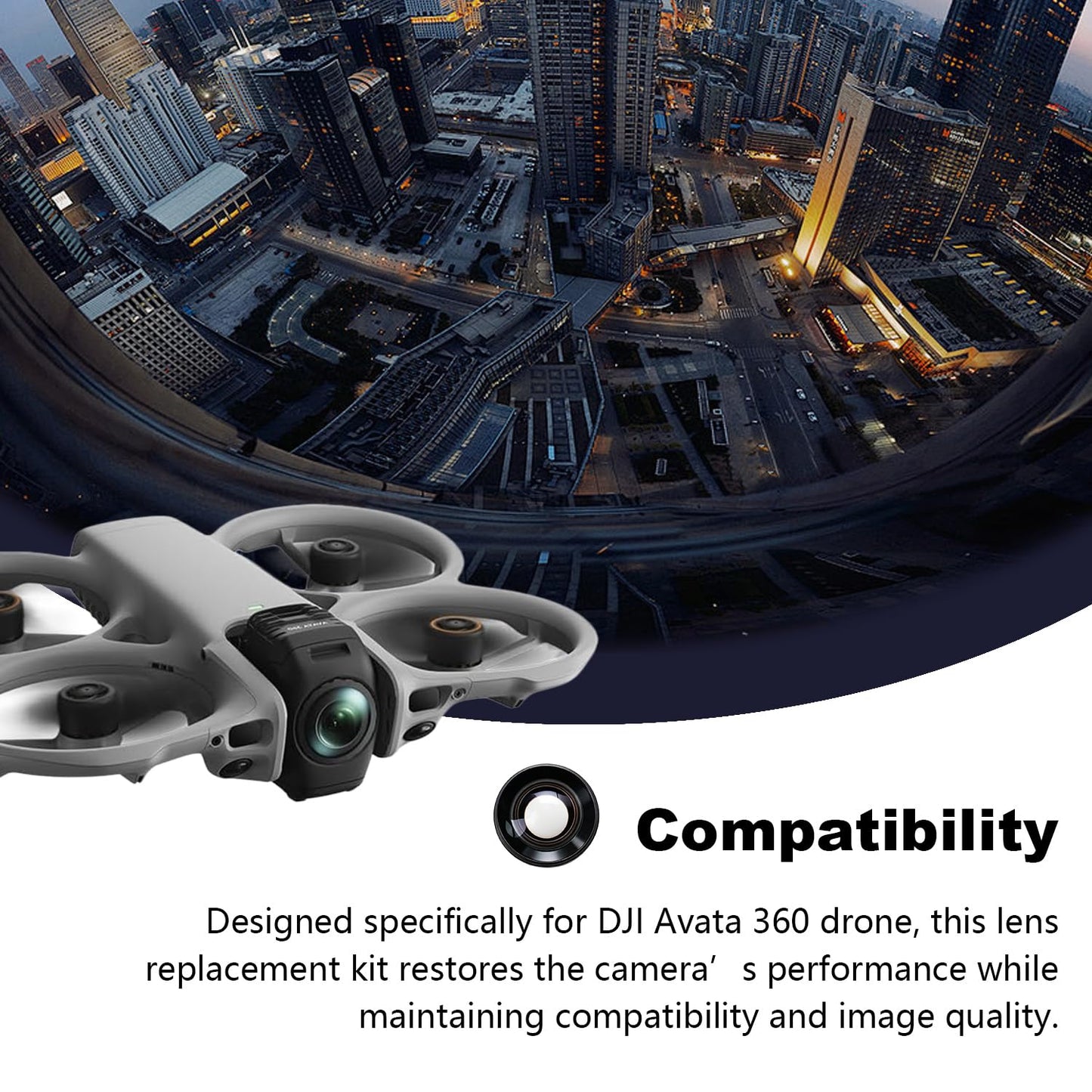 Lens Replacement Kit for DJI Avata 360 Drone, Portbale Optical Glass with Aluminum Alloy Ring + Removal Tools, 360° Camera Lens Repair Part Kit for Avata 360 Accessories (1 Pack)