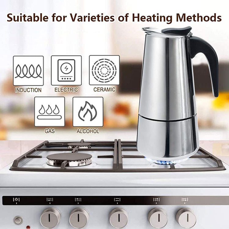 Italian Moka Pot, Stainless Steel Home Moka Coffee Maker, Coffee Brewing Equipment