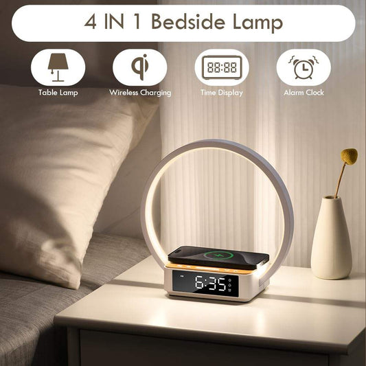 Bedside Wireless Charging Night Light Integrated Smart Clock Desk Lamp with Wireless Phone Charger - Universal Multifunctional