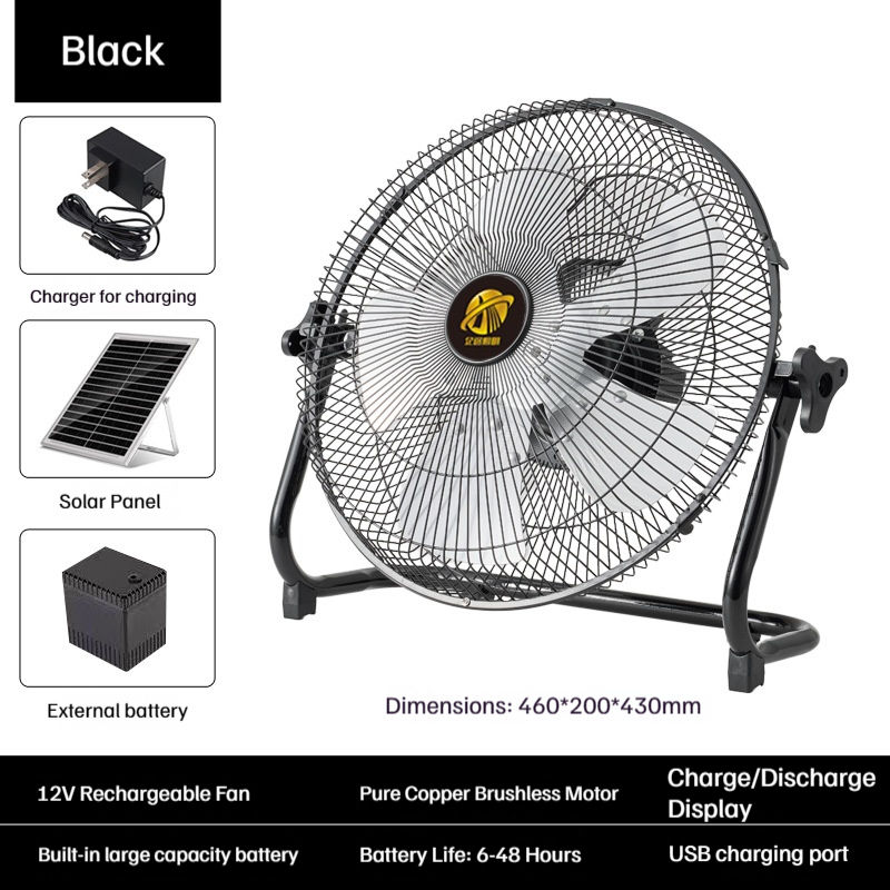 Solar-Powered Charging Fan — Industrial & Home Use, High-Power Airflow, Portable Floor Fan for Camping (Ground-Hugging Design)