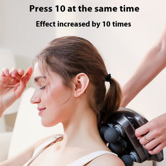 Fascia Gun with 10 Attachments — Full-Body Massager for Back, Legs, and Arms — Comprehensive Muscle Relaxation — Ergonomic Angled Design