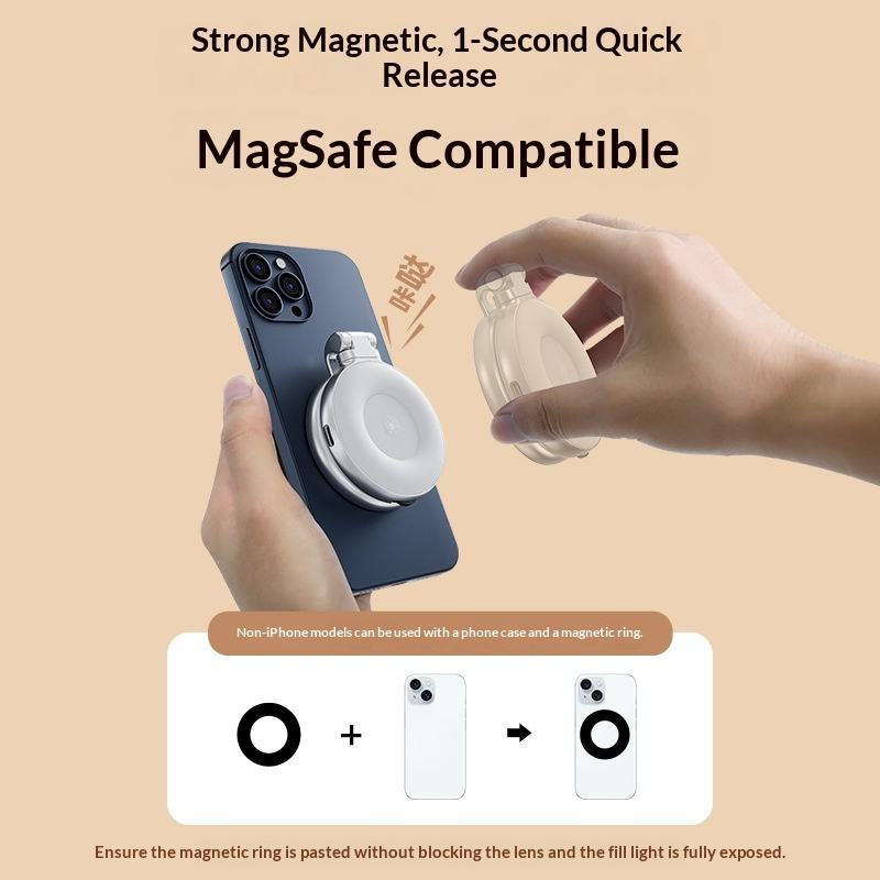 Mini zoom phone selfie mirror beauty fill light, three-color temperature portable rotatable and retractable fill light