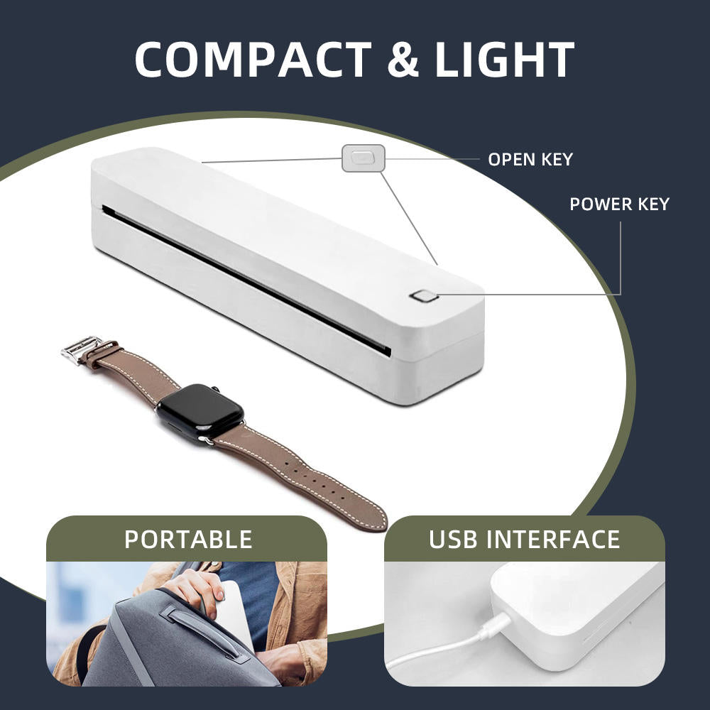 Home A4 Portable Printer, OEM Bluetooth Inkless Document/Exam Paper Self-adhesive Thermal Printer