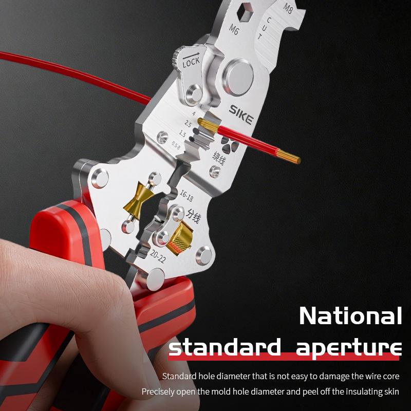 16-in-1 multi-functional folding wire stripper with screw tightening, wire splitting, and winding pulley design.