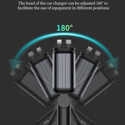 120W Car Charger with Starry Sky Ambient Light — 4-in-1 Fast Charging Adapter with Built-in Retractable Cable for Car Cigarette Lighter Sockets