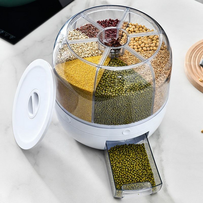 Rotating Grain Bucket Rice Dispenser 6-Grid Kitchen Rotating Dry Grain Food Storage Container