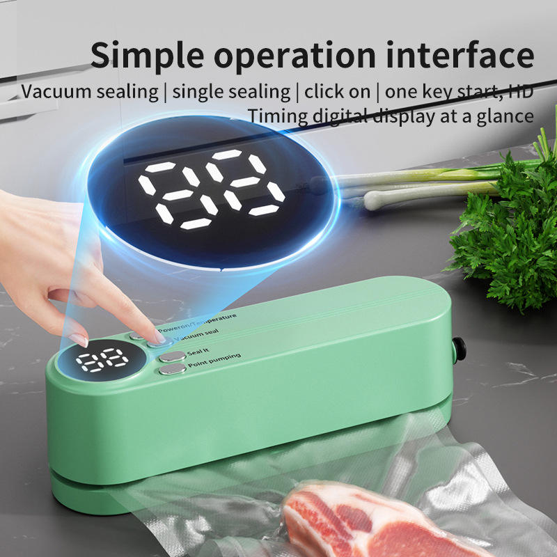 Household mini touch-screen wireless vacuum sealer, rechargeable kitchen vacuum packaging machine for food bags.