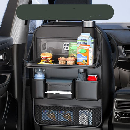 Multifunctional genuine leather car seat storage bag, foldable dining table hanging organizer, car seat backrest