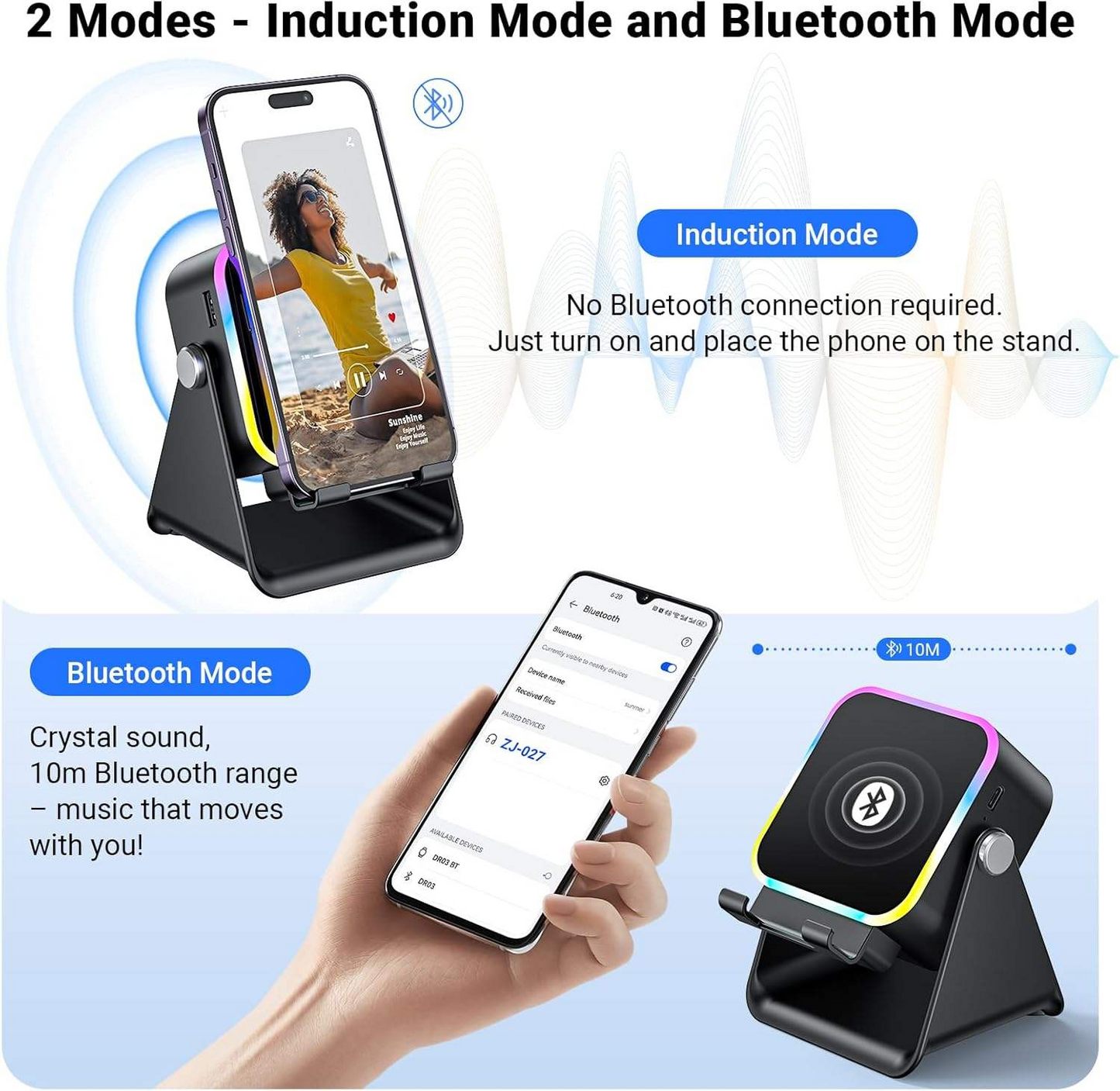 Mini Wireless RGB LED Speaker — Waterproof, with Rechargeable USB Battery — Ideal for Bedrooms, Parties, and Gaming — Includes Phone Stand